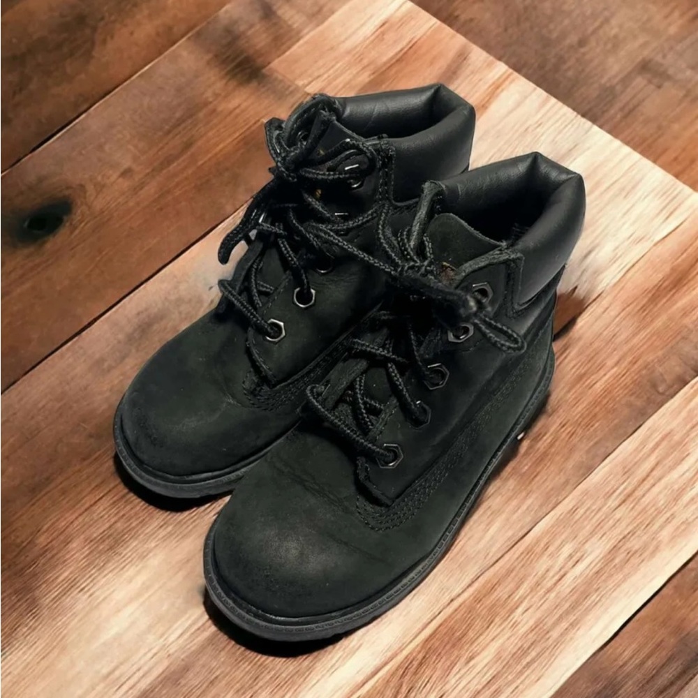 Timberland Kids Black Leather Lace Up Boots Toddler Size 8 Chukka Boots